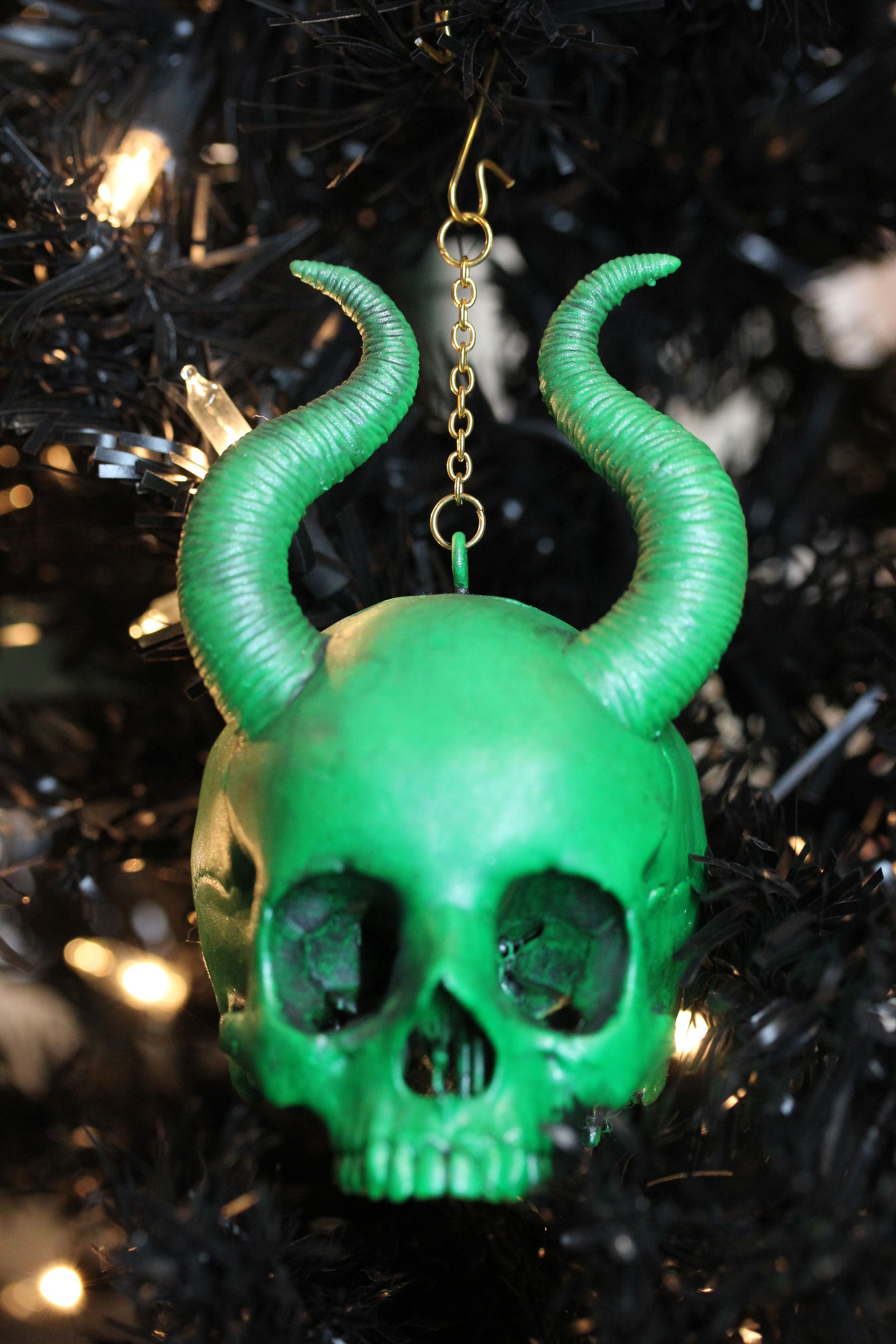 Baby Skull With Horns: Green Antique