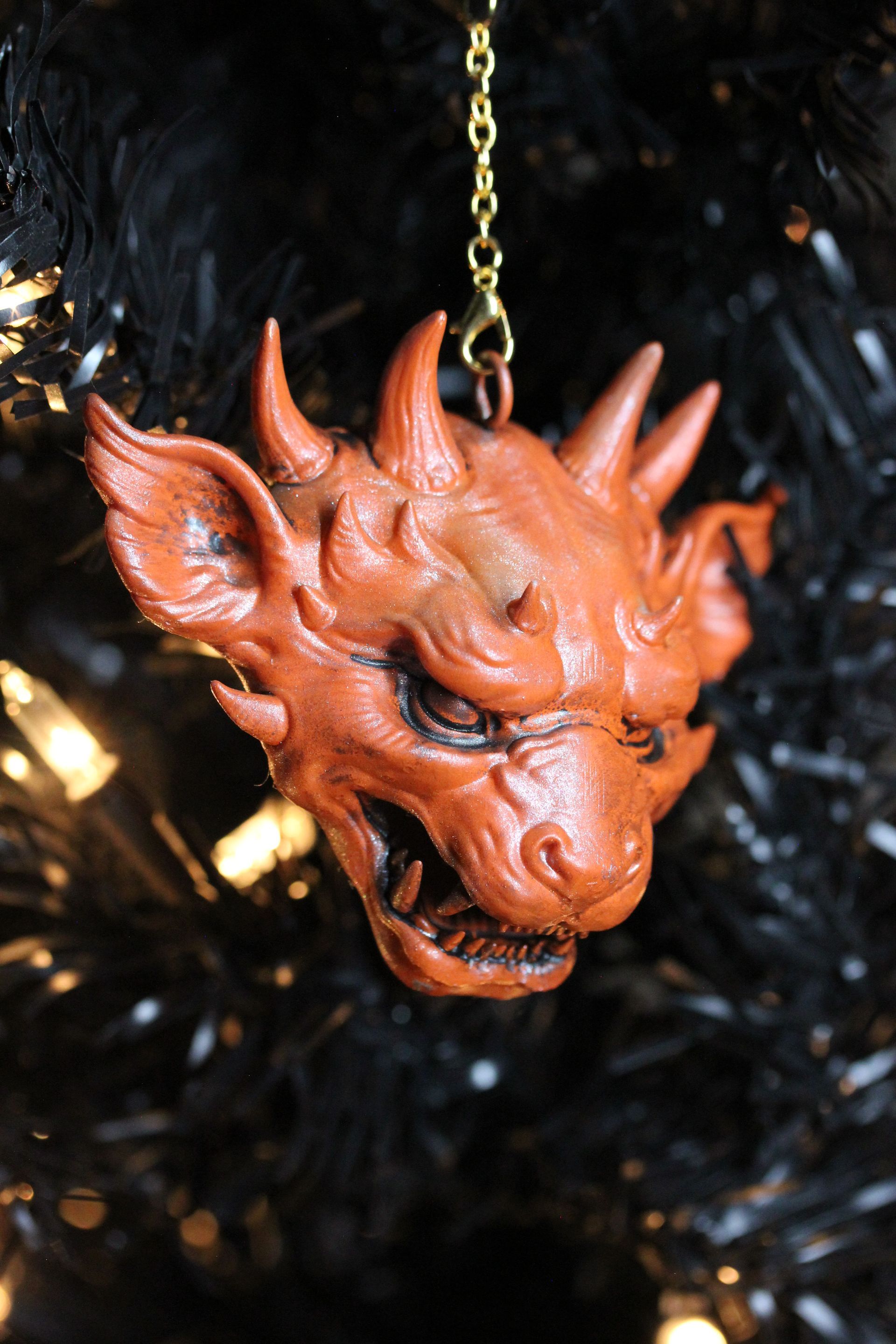 Ornate Dragon Head: Orange Antique