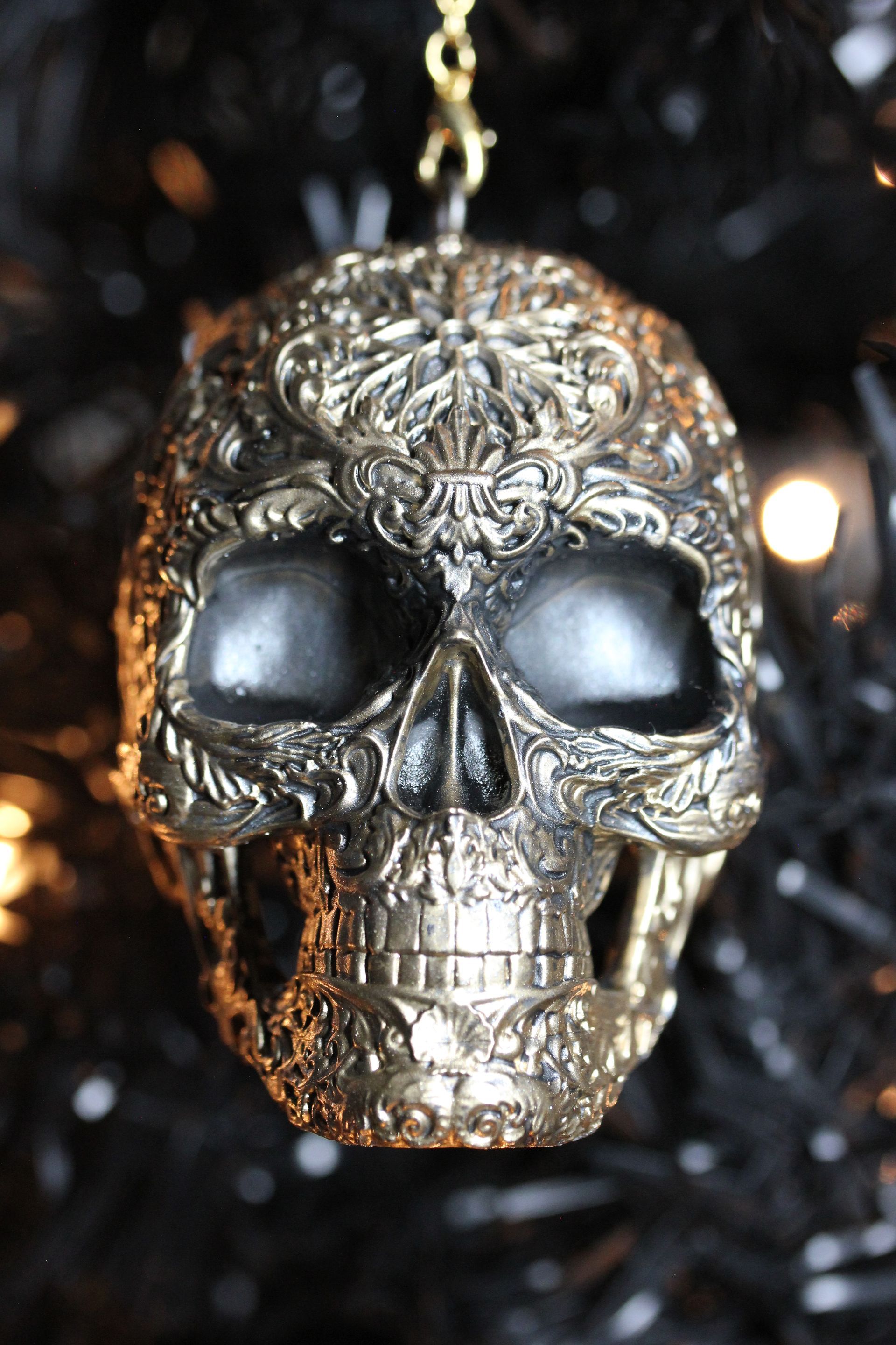 Ornate Sugar Skull: Gold Antique