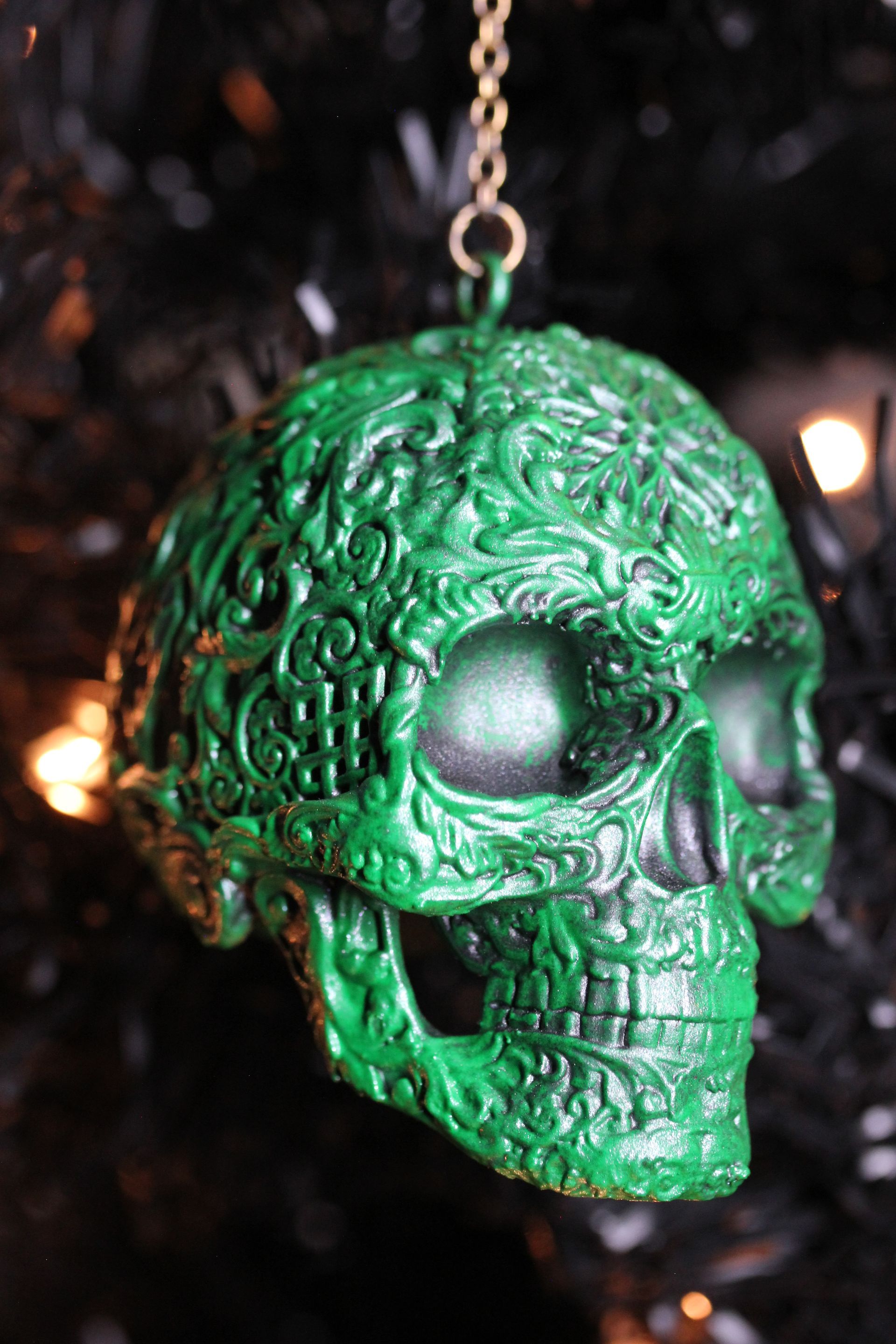 Ornate Sugar Skull: Green Antique