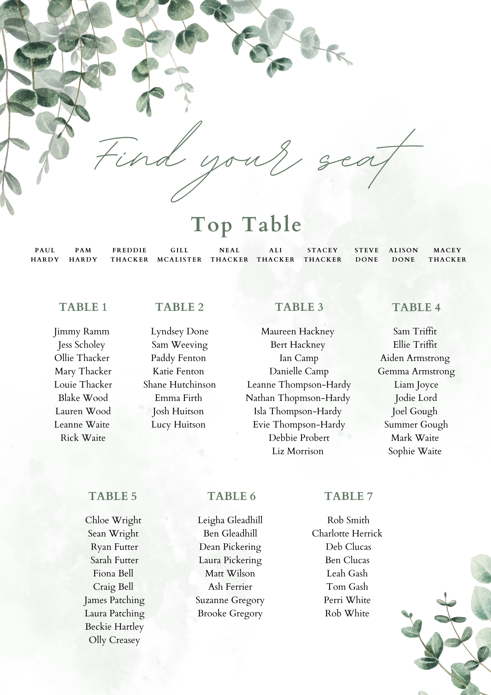 Wedding timeline sign with white floral accents and cursive “welcome” for Cassie and Marek