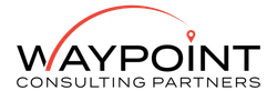 The logo for waypoint consulting partners is black and red.