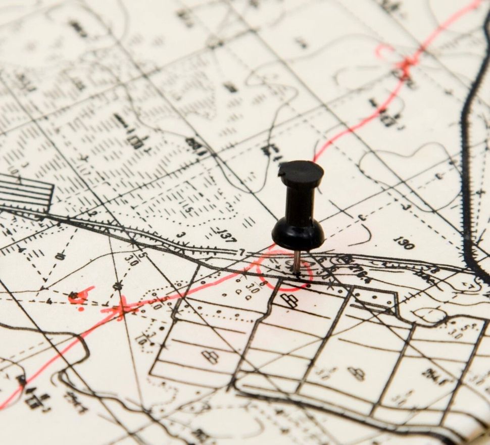 A map with a pin that says ' a ' on it