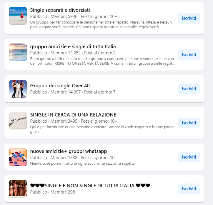 gruppi fb di amicizie per single di tutta italia