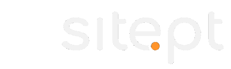 Logotipo site.pt em cinza claro com um ponto laranja como destaque sobre um fundo branco.
