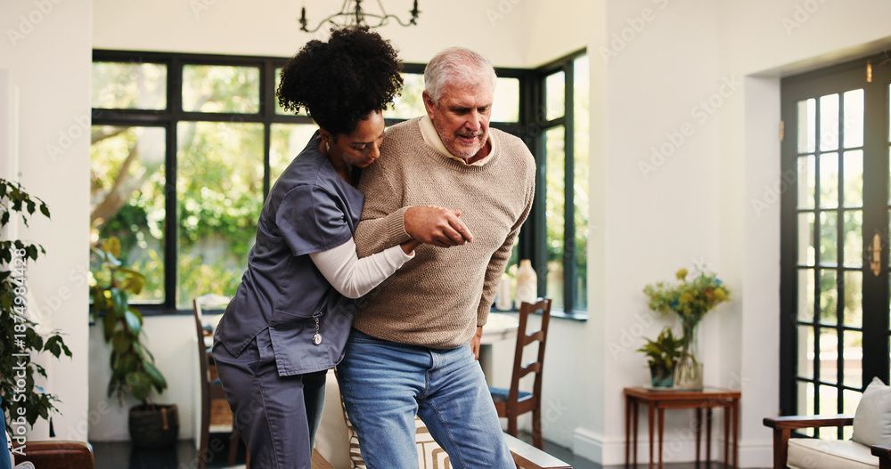 home nurse assisting older gentleman with walking mobility