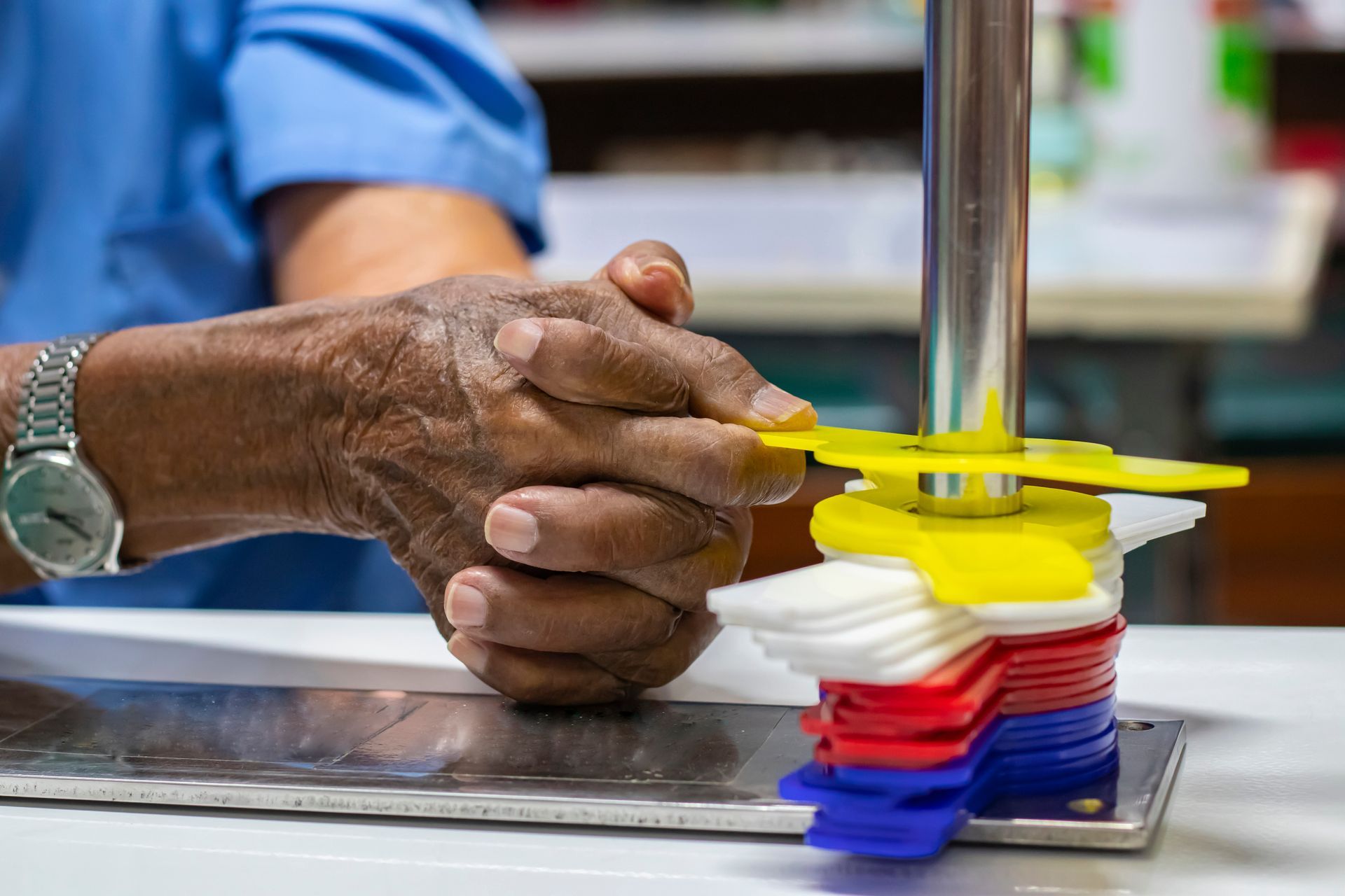 occupational therapy patient working with find motor skill exercise