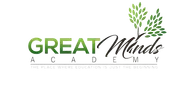 The logo for great minds academy has a tree and leaves on it.