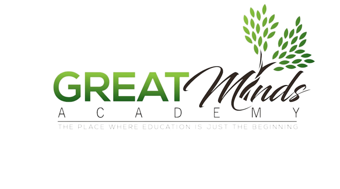 The logo for great minds academy has a tree and leaves on it.