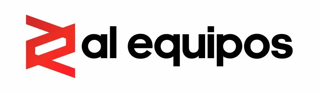 Logo de “al equipos” en rojo y negro sobre fondo blanco.