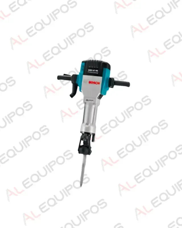 Martillo neumático Bosch azul con mango negro y broca plateada sobre fondo blanco.