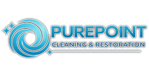 PurePoint Cleaning & Restoration logo with blue swirl icon and teal text on white background