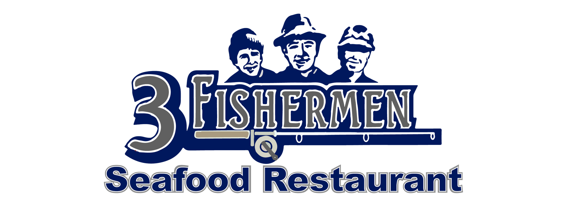 The logo for the 3 fishermen seafood restaurant