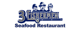 The logo for the 3 fishermen seafood restaurant
