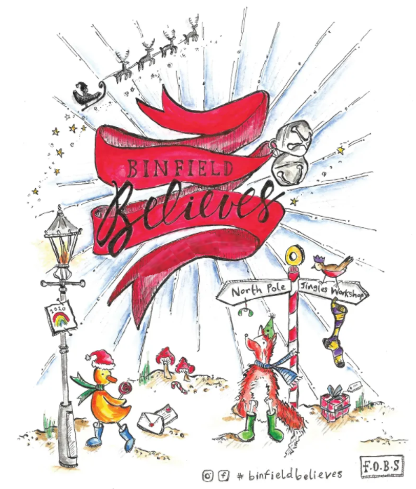 Watercolor illustration: Red banner reads