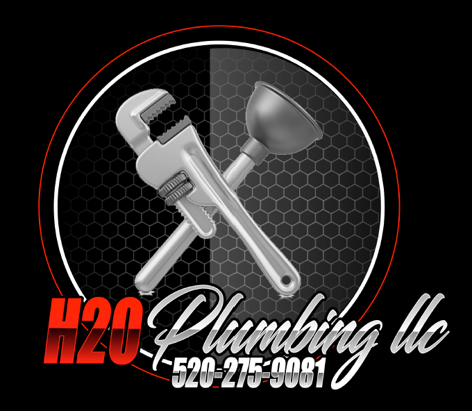 H20 Plumbing LLC Logo for H2O Plumbing LLC featuring a pipe wrench and plunger inside a circular, black honeycomb-patterned border.