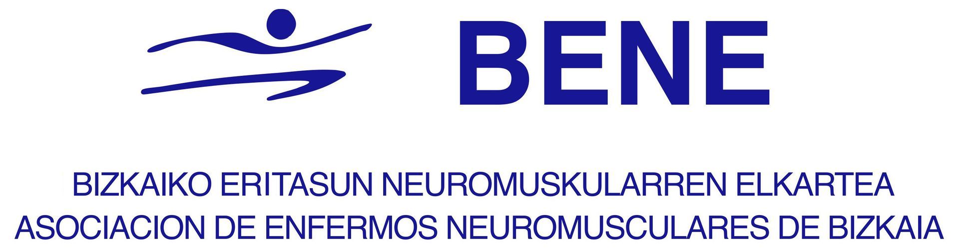 Logotipo de BENE, Asociación de Enfermedades Neuromusculares de Bizkaia, en azul oscuro.