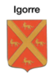 Escudo de Igorre, campo rojo, cruz de oro, cuatro zorros de oro.