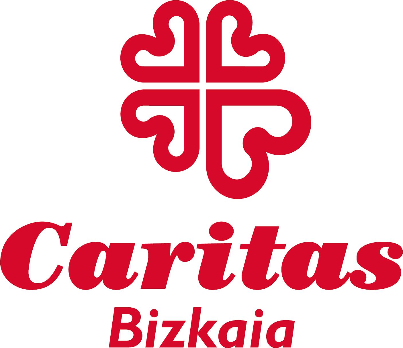 Logotipo de Cáritas Bizkaia en rojo: cruz de corazón estilizada encima del nombre.