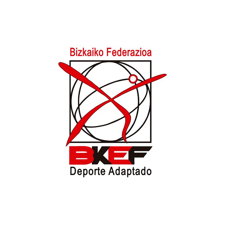 Logotipo de la Federación Bizkaia, con líneas rojas entrecruzadas sobre un globo terráqueo,