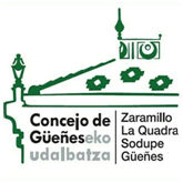 Logotipo del Ayuntamiento de Güeñes, con ilustración arquitectónica en color verde y texto en castellano y euskera.
