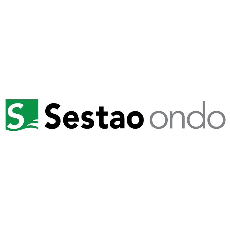 Logotipo: Texto “Sestao ondo”; “S” en cuadrado verde con ondas, texto negro y gris.