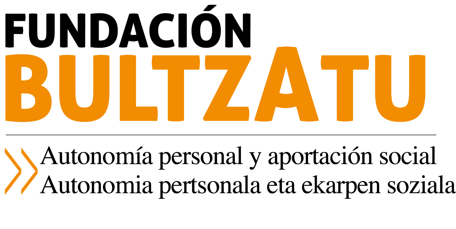 Logotipo de la Fundación Bultzatun con texto naranja sobre fondo blanco y descripciones en español/euskera.