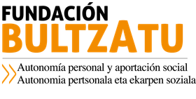 Logotipo de la Fundación Bultzatun con texto naranja sobre fondo blanco y descripciones en español/euskera.