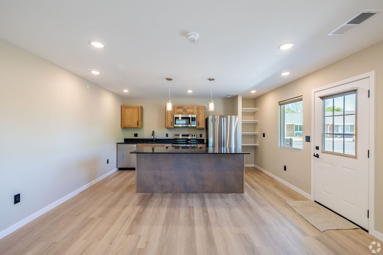 Living room and kitchen island