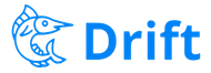 A blue logo with a fish and the word drift