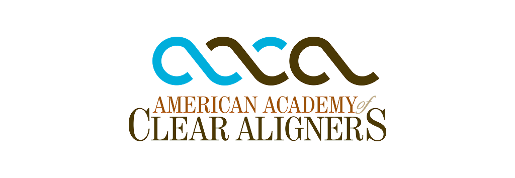 Logo for the American Academy of Clear Aligners; teal and brown linked infinity symbols with text below.