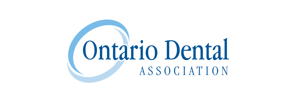 Ontario Dental Association logo with blue text and circular blue swoosh