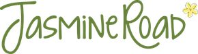 Jasmine Kitchen logo in green and gold text with a small flower icon on a white background