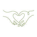 Open book icon with a fork on the left page and a spoon on the right in olive green outline