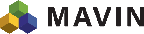 MAVIN logo with a multicolored geometric cube icon and bold black wordmark