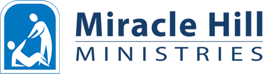 Miracle Hill Ministries logo with blue icon and text on white background
