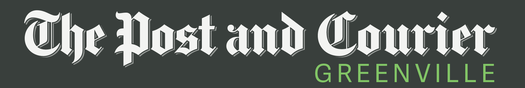 The Post and Courier Greenville logo in white and green on a dark background