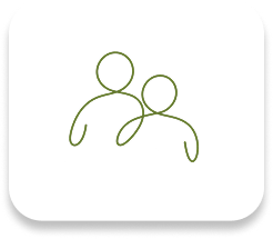 Open book icon with a fork on the left page and a spoon on the right in olive green outline