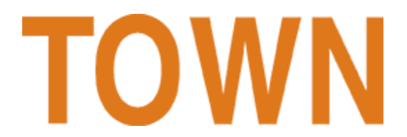 Orange “TOWN” text on a white background