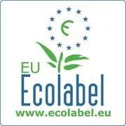 EU Ecolabel logo with green leaves, blue stars and website www.ecolabel.eu