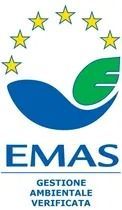EMAS environmental management verified logo with stars, blue-green leaf and text