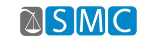 SMC logo with white scales icon on gray and blue square letters on a light background