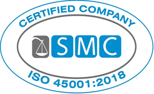 Certified company logo with blue SMC and ISO 45001:2018 text inside an oval emblem