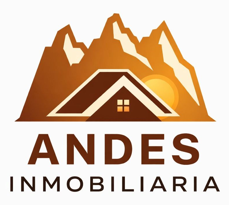 Logotipo de Andes Inmobiliaria con montañas marrones, una casa y un sol sobre el texto.