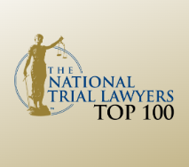 The National Trial Lawyers Top 100 logo in blue and gold on a beige background