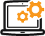 A laptop computer with two gears on the screen.