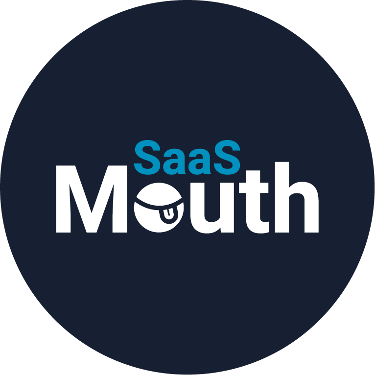 A logo for saas mouth in a blue circle