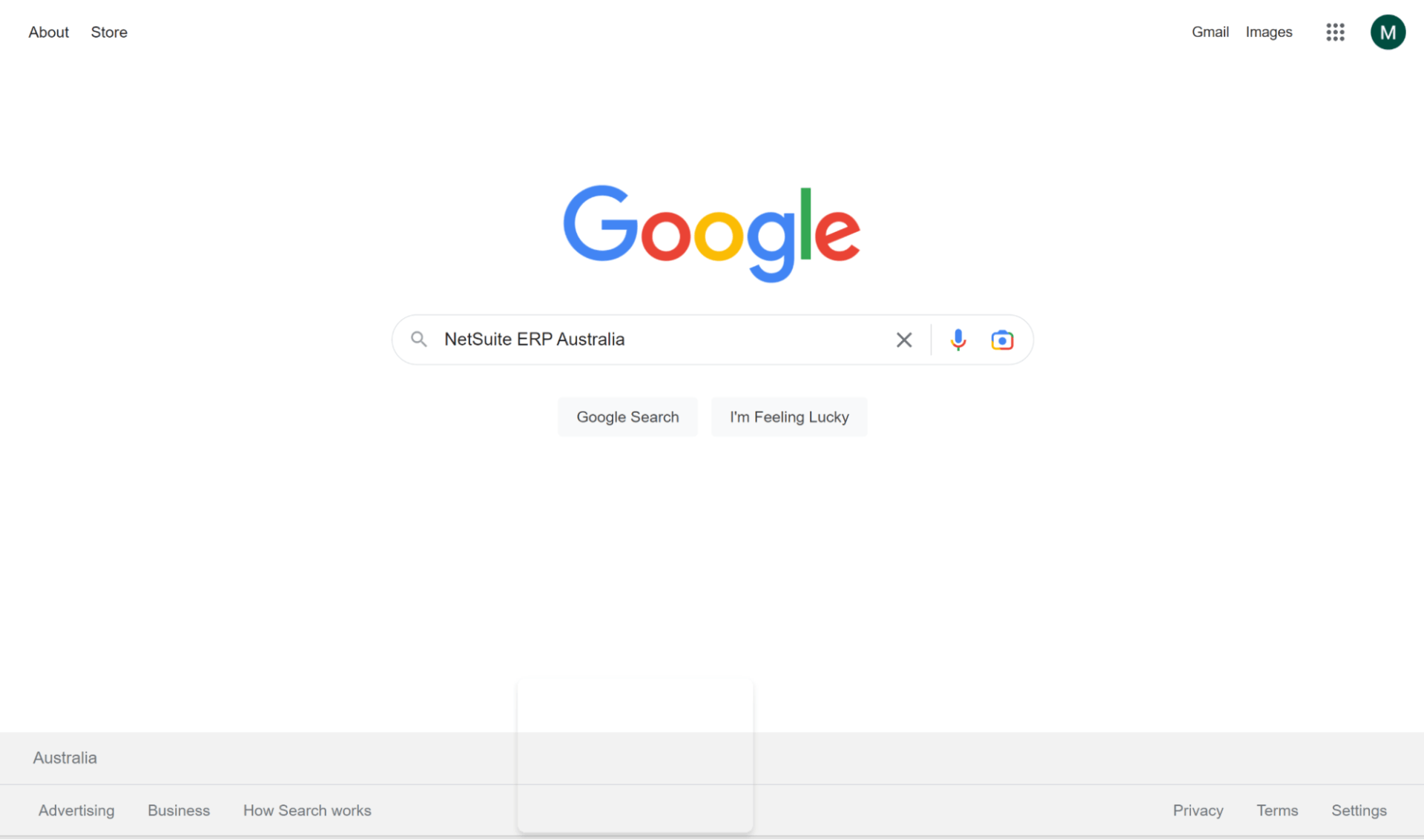 A screenshot of the google search page on a computer.