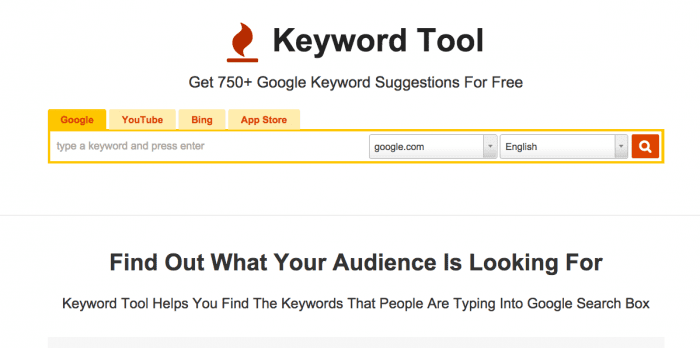 A screenshot of a website called keyword tool