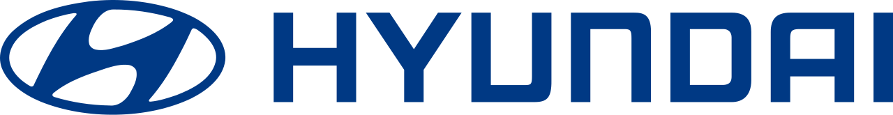 Logotipo de Hyundai con un emblema azul y texto azul en negrita.